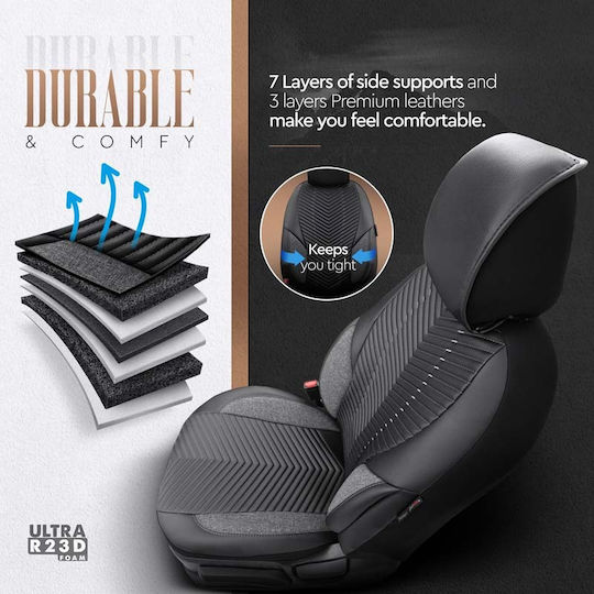 Καλύμματα Αυτοκινήτου Otom "advanced Leather" Universal Δερματίνη Λινό Ύφασμα Σετ Εμπρός Πίσω 11 Τεμαχίων Μαύρο Smoke Αdv-103