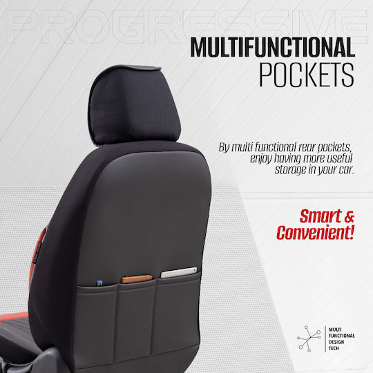 Καλύμματα Αυτοκινήτου Otom Coral Design Universal Full Δερματίνη Σετ Εμπρός Πίσω 11 Τεμαχίων Μαύρο Κόκκινο Crαl-104