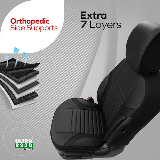 Set huse auto universale din piele ecologică Otom Coral Design, față și spate, 11 piese, negru Crαl-101