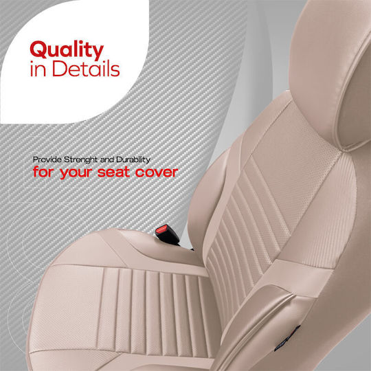 Otom Coral Design Универсален Комплект Калъфи за Автомобилни Седалки от Изкуствена Кожа Предни и Задни 11 Части Бежов Cral-102