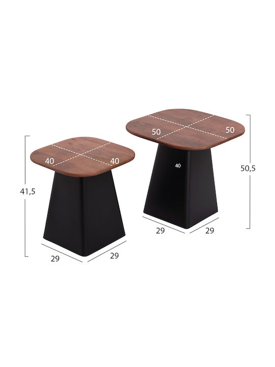 Square Coffee Table Vaiola from Solid Wood Μαύρες 2pcs L40xW40xH41cm.