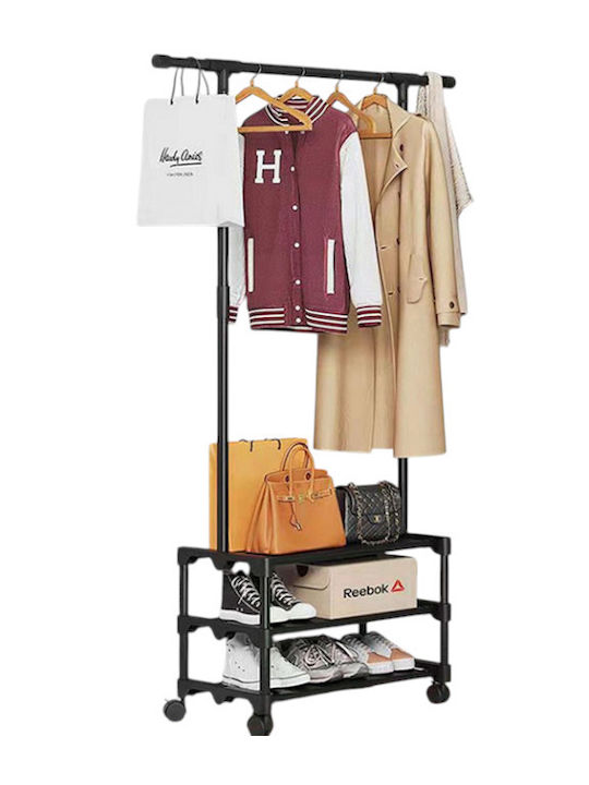 Wheeled Floor Garment Rack made of Metal Black 98x35x160cm