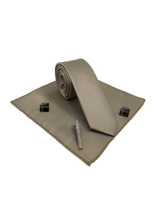 Legend Accessories Herren Krawatten Set Synthetisch,Polyester/Cotton/Leather Monochrom in Beige Farbe