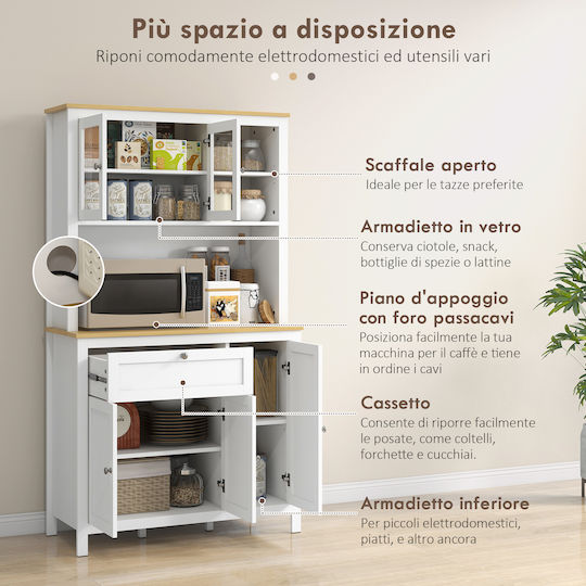 Dulap de Bucătărie Homcom cu Sertare, Rafturi Deschise, Rafturi Reglabile, Lemn 100x40x180 cm Alb 83a-010v80wt
