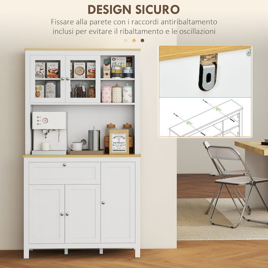 Dulap de Bucătărie Homcom cu Sertare, Rafturi Deschise, Rafturi Reglabile, Lemn 100x40x180 cm Alb 83a-010v80wt