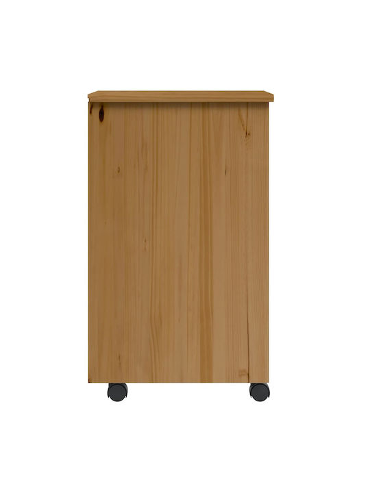 Vidaxl Rolling Cabinet with Drawers Moss Honey Brown Solid Pine Wood 34x39x65.5cm 1 Piece Brown