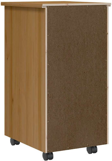 Vidaxl Rolling Cabinet with Drawers Moss Honey Brown Solid Pine Wood 34x39x65.5cm 1 Piece Brown