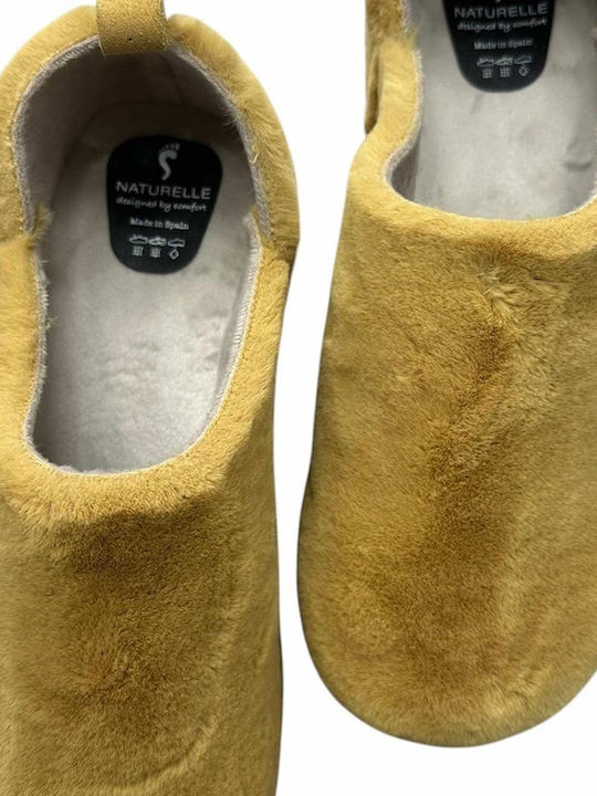 Naturelle Slippers with Fur Yellow