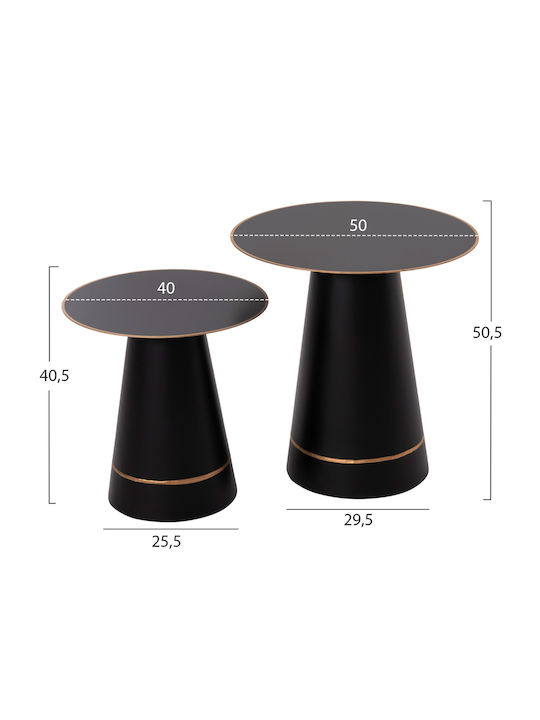 Rundes Zentral Kaffeetisch Balli Metall Schwarz 2Stück M50xL50cm