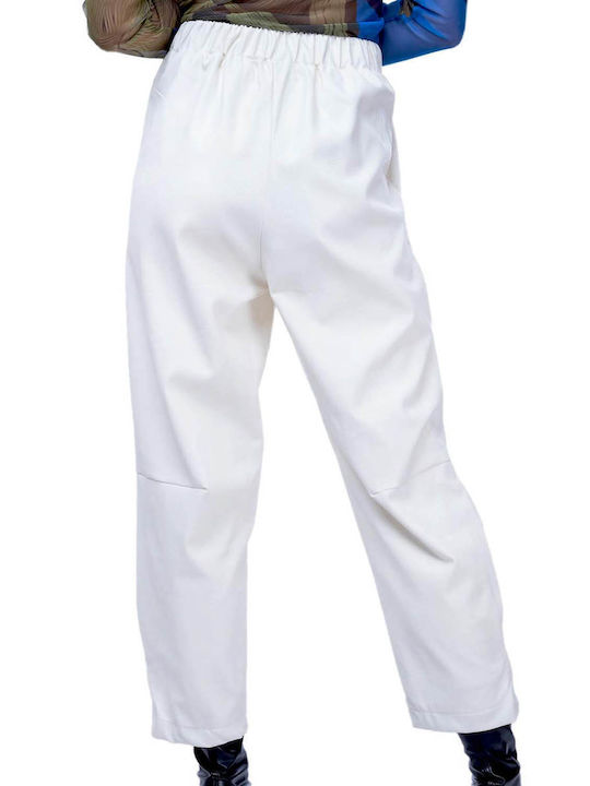 MY T Women's Fabric Trousers Off White