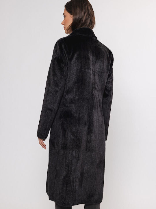 700w Women's Black Coat with Fur Details