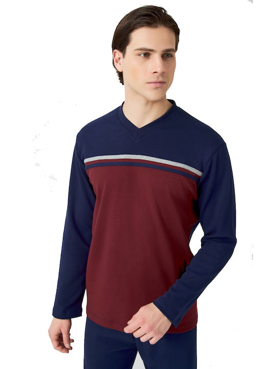 Minerva Men's Winter Pajamas Set Bordeaux-marine