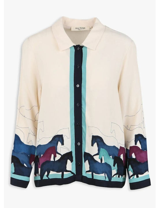 Langärmelig Damen Hemd Beige