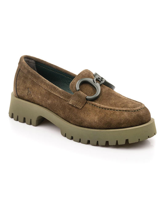 Boxer Leather Women's Loafers in Green Color