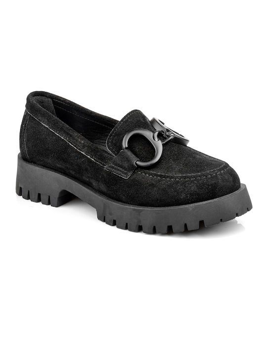 Boxer Leather Women's Loafers in Black Color