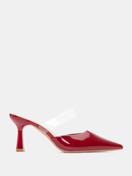 Pointed Transparent Strap Mules 4448526-Burgundy