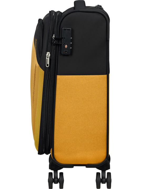 American Tourister Spinner Cabin Fabric Suitcase Black - Yellow With 4 Wheels Height 55cm