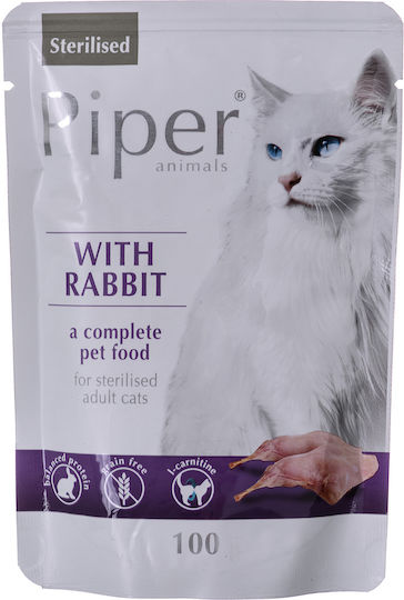 Dolina Noteci Piper Sterilised Wet Food for Adult Cats in Pouches with Rabbit Grain-Free & Gluten-Free 4x100gr