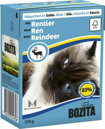 Bozita Feline Wet Food for Adult Cats in Pouches with Reindeer Grain-Free 370gr