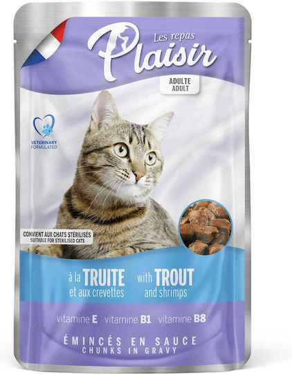 Plaisir Adult Wet Food for Adult Cats in Pouches with Shrimps and Cod 100gr