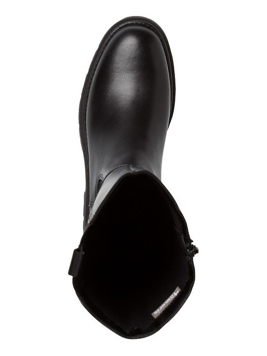 Leather Medium Heel Women's Boots with Zipper Black