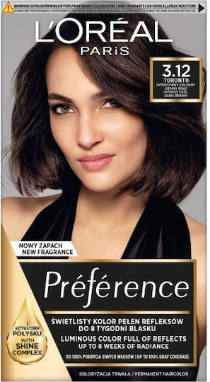 L'Oreal Paris Preference Βαφή Μαλλιών 3.12 Intensive Cool Dark Brown