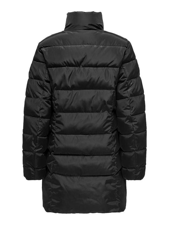 Women's Long Puffer Jacket for Winter with Hood Black