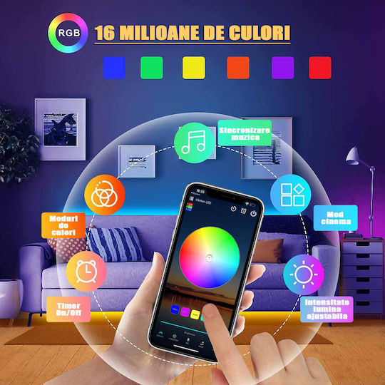 Zafit Inteligent Bandă LED RGB Lumină 10m Tip SMD5050 cu Telecomandă