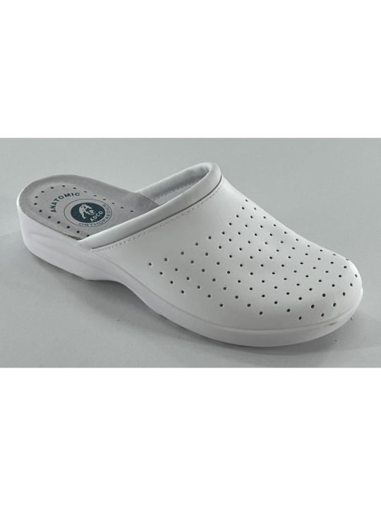 Adco Women's Leather Anatomic Clogs White