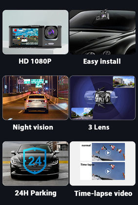 Powertech PT-1331 Σετ Κάμερα DVR Αυτοκινήτου 1080P με Οθόνη 2" & Κάμερα Οπισθοπορείας