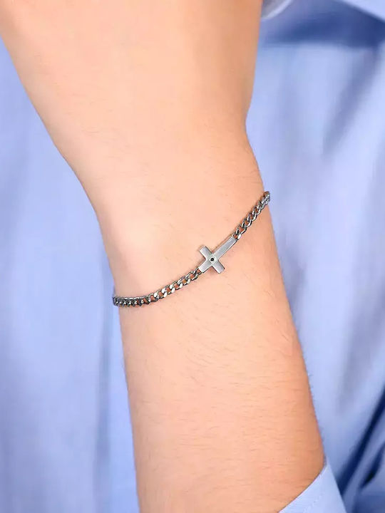 Luca Barra Bracelet with Cross design made of Steel with Zircon