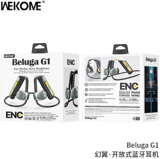 WK Beluga G1 Open Ear Bluetooth Handsfree Ακουστικά με Αντοχή στον Ιδρώτα και Θήκη Φόρτισης Μαύρα