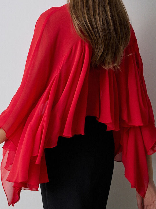 Bsb Women's Fabric Blouse Regular Fit 153-110007-30 Red 153-110007-30
