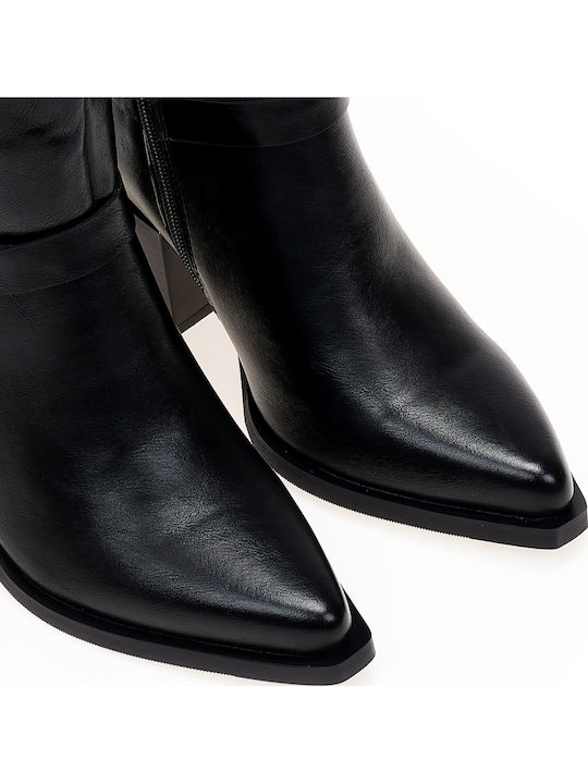 Schwarze Lederimitat-Cowboystiefel mit einzigartiger Schnalle