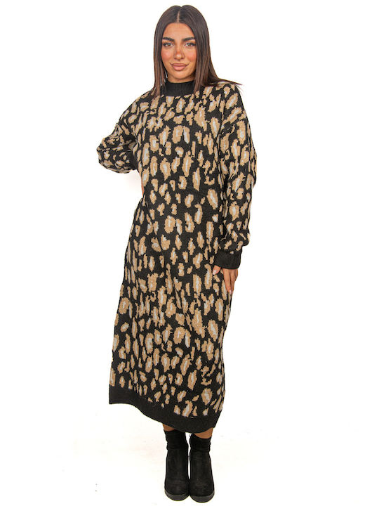 Leopard Knit Dress Black