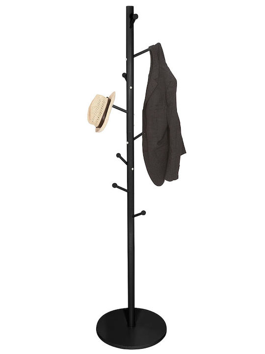 Metal Coat Rack 726081 Black Ø40x175cm 8 Hooks