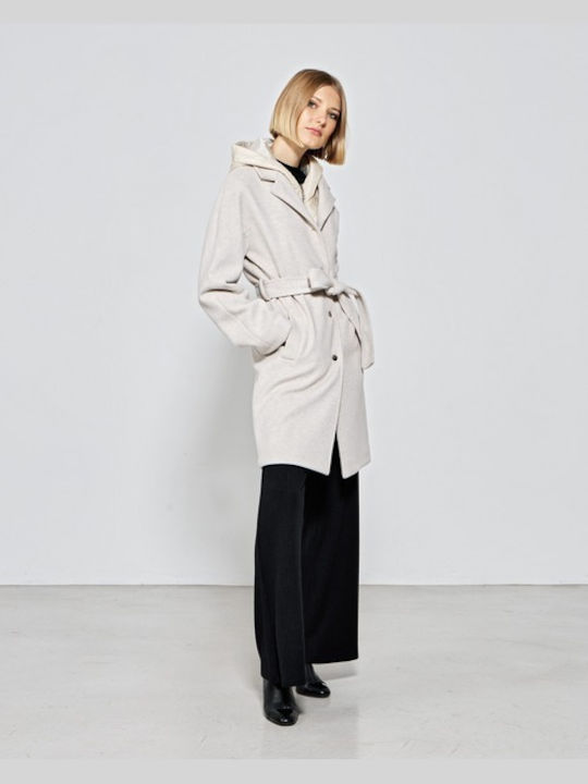 Passager Coat with Quilted Interior Details in Ecru