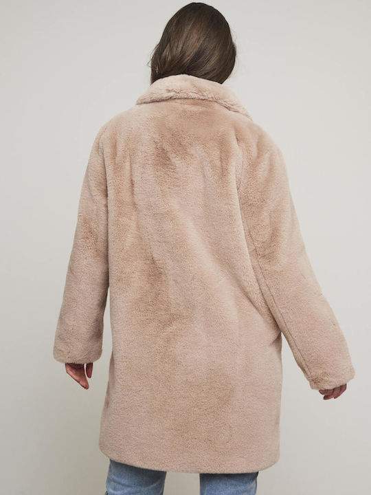 Women's Pink Coat with Fur Details