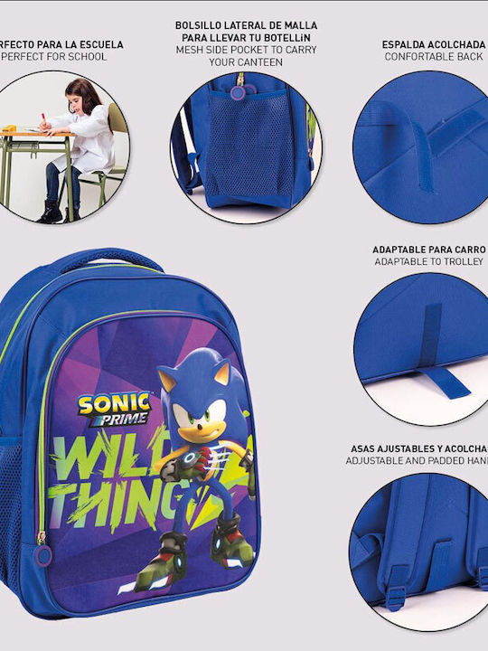 Cerda Sonic Prime Ghiozdan de Școală Primară Albastru cu Husă pentru Sticlă de Apă