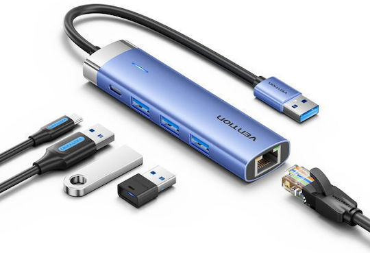 Vention Hub 5 Θυρών USB 3.0 με σύνδεση USB-C / Ethernet Μπλε