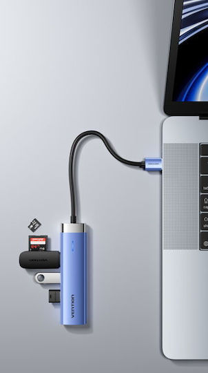 Vention Hub 5 Θυρών USB 3.0 με σύνδεση USB-C / Ethernet Μπλε