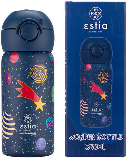 Estia Wonder Bottle Save the Aegean Kids Water Bottle Thermos Stainless Steel with Straw Non Spill Cosmic Voyagers 350ml (Various Designs/Colours)