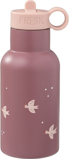 Fresk Kids Water Bottle Thermos Stainless Steel with Straw Swallow 350ml with Black Cap