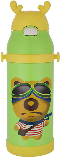 Estia Animals Kids Water Bottle Thermos Stainless Steel with Straw Bear Green 350ml