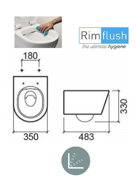 Sanindusa Wall-Mounted Toilet Rimless with Slim Cover Soft Close White