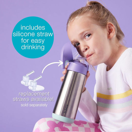 Thermos Water Bottle 500ml Straw B.box Lilac Pop