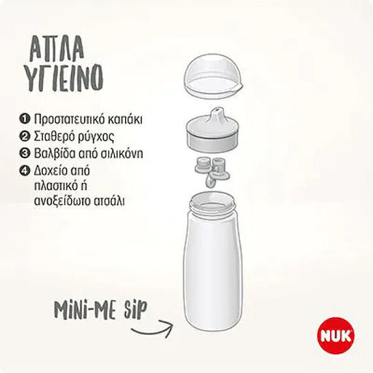 Nuk Minime Sip Kids Water Bottle Plastic with Pop-Up Cap Non Spill Green 300ml
