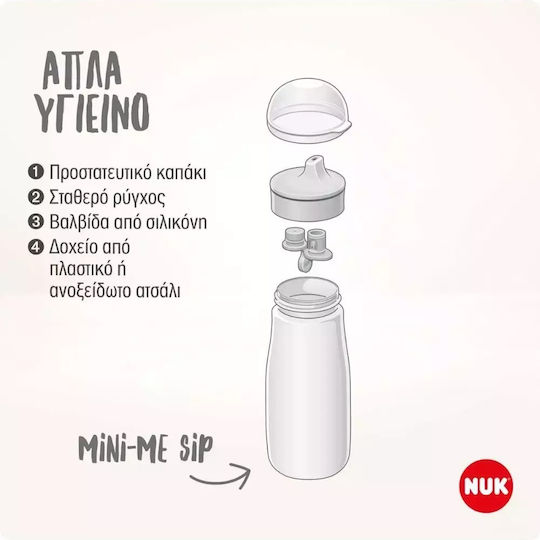 Nuk Minime Sip Kids Water Bottle Plastic with Pop-Up Cap Non Spill Green 300ml