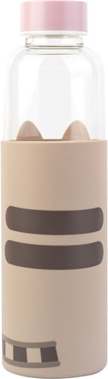 Pusheen Glass Kids Water Bottle Set with Screw-on Cap Non Spill Beige 500ml