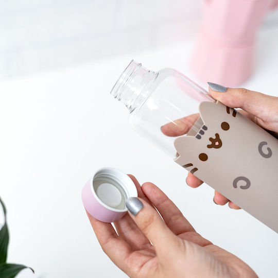 Pusheen Glass Kids Water Bottle Set with Screw-on Cap Non Spill Beige 500ml